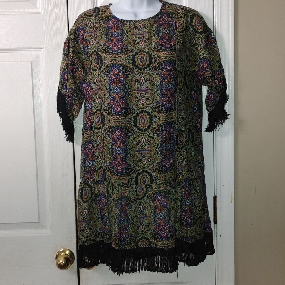 Juju S'amuse mini tassel hem silk blend dress Sz L NWT